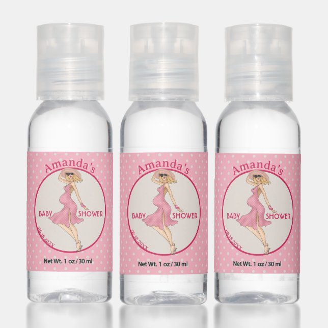 Retro Mom Blonde 2 Baby Shower Party Hand Sanitizer (Set)