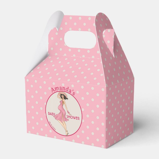 Retro Mom Brunette 2 Baby Shower Party Favor Boxes (Front Side)