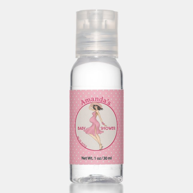 Retro Mom Brunette 2 Baby Shower Party Hand Sanitizer (Front)