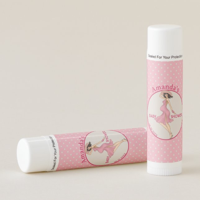 Retro Mom Brunette 2 Baby Shower Party Lip Balm (Front)