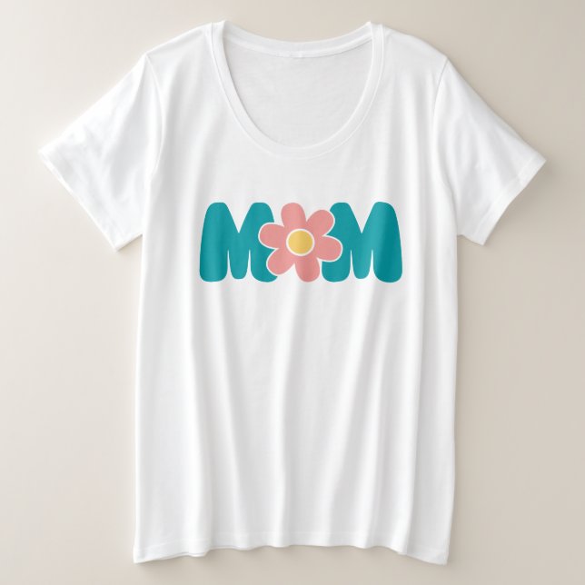 Retro Mom Flower Plus Size T-Shirt (Design Front)