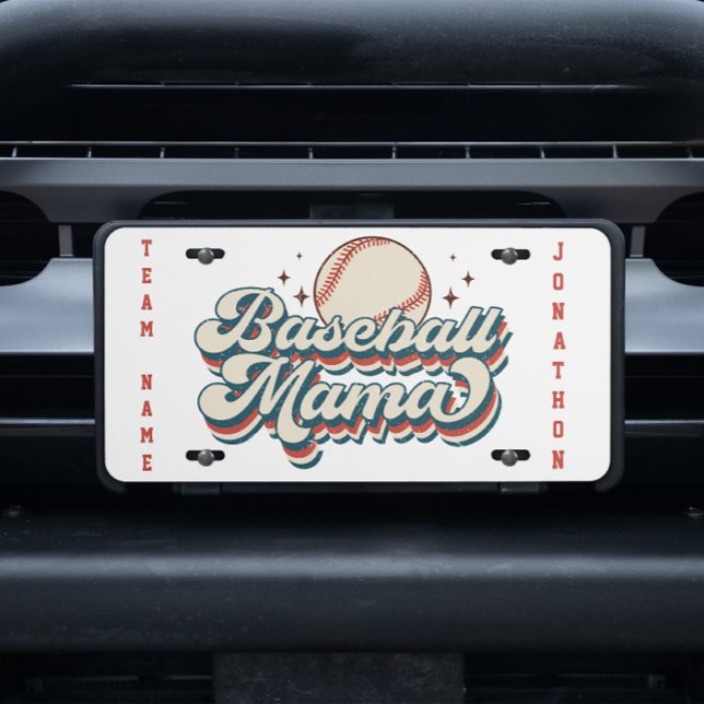 Retro Mom Life Baseball Mom Add Name License Plate (Creator Uploaded)