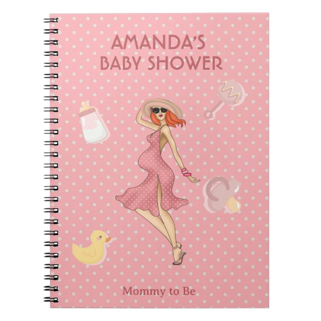 Retro Mom Redhead 2 Baby Shower Notebook (Front)