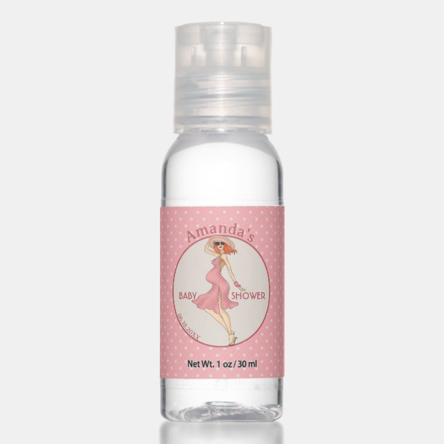 Retro Mom Redhead 2 Baby Shower Party Hand Sanitizer (Front)