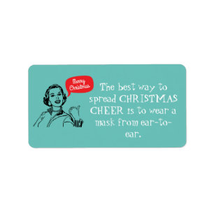 Retro Mom Wear A Mask Spread Christmas Cheer Label