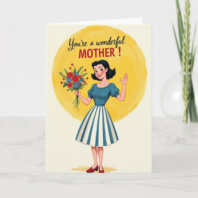 Retro Mom With Flowers Card (Front)