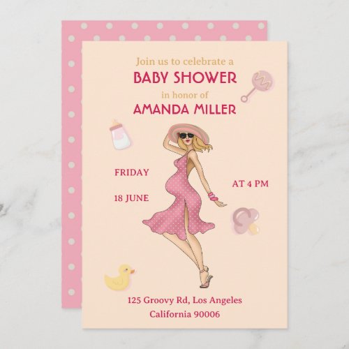 Retro Mommy Blonde 2 Baby Shower Party Invitation 