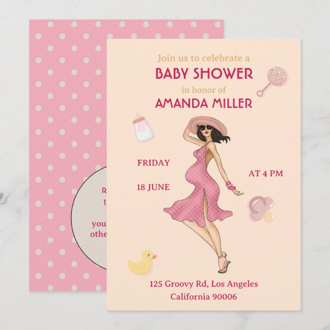 Retro Mommy Brunette2 Baby Shower Party Invitation (Front/Back)