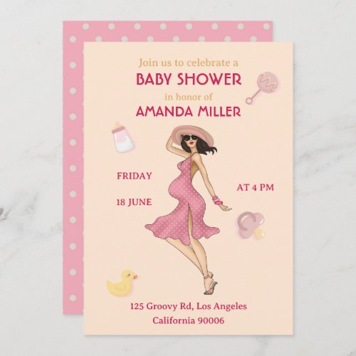 Retro Mommy Brunette2 Baby Shower Party Invitation
