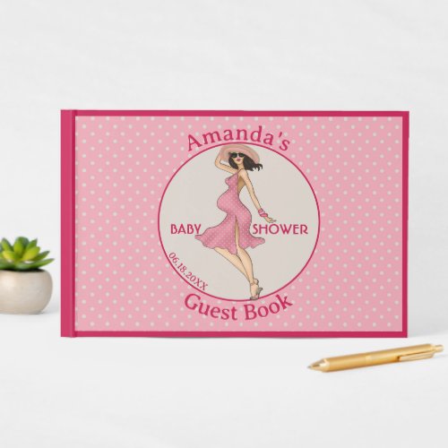 Retro Mommy Brunette Baby Shower Party  Guest Book