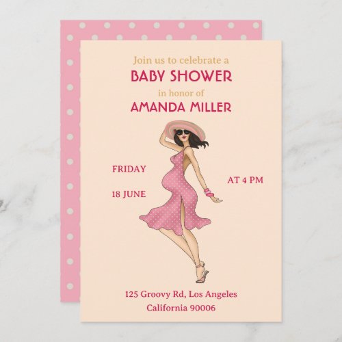 Retro Mommy Brunette Baby Shower Party Invitation