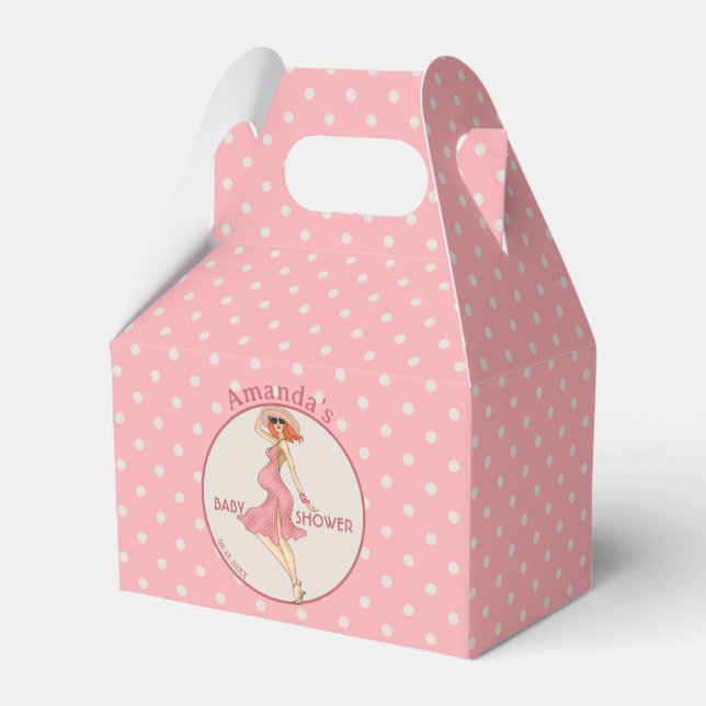 Retro Mommy Redhead 2 Baby Shower Party Favor Boxes (Front Side)