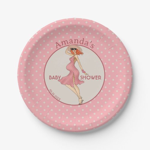 Retro Mommy Redhead 2 Baby Shower Party Paper Plates