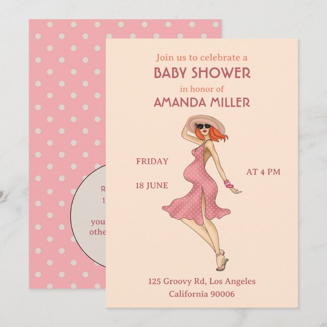 Retro Mommy Redhead Baby Shower Party Invitation (Front/Back)