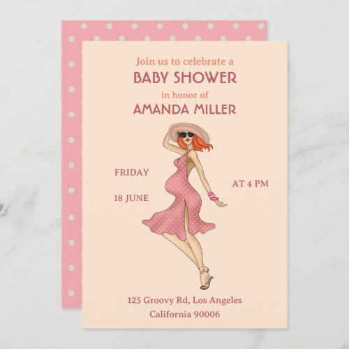 Retro Mommy Redhead Baby Shower Party Invitation
