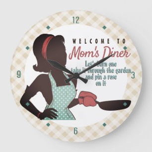 Retro Mom's Diner lingo frying pan kitchen clock