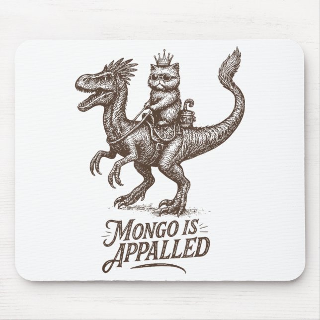Retro Mongo Is Appalled Princess Cat Riding Dinosa Mouse Pad (Front)