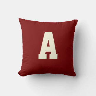 Retro monogram alpha burgundy cream throw pillow