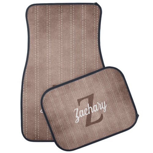 Retro Monogram Brown Vintage Pinstripes Car Floor Mat