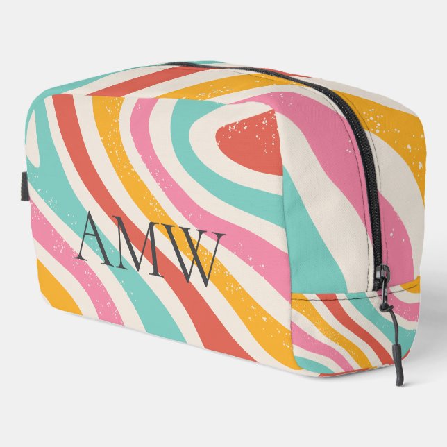 Retro Monogram Colorful Wavy Stripes Zipper Pouch (Right Corner)