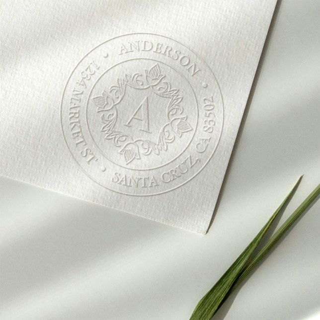 Retro Monogram Frame Round Return Address Embosser (Creator Uploaded)