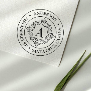 Retro Monogram Frame Round Return Address Self-inking Stamp