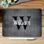 Retro Monogram Gray Vintage Pinstripe Personalized Mouse Pad<br><div class="desc">This design features a vintage pattern of black pinstripes on a charcoal gray background. Personalize it with your monogram initial in black and your name in white retro script.</div>