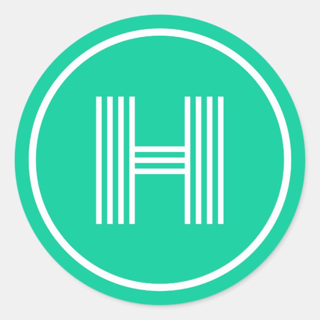 Retro Monogram Initial Caribbean Green Classic Round Sticker (Front)