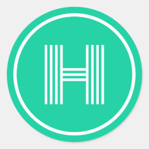 Retro Monogram Initial Caribbean Green Classic Round Sticker