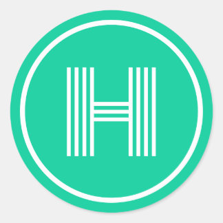 Retro Monogram Initial Caribbean Green Classic Round Sticker