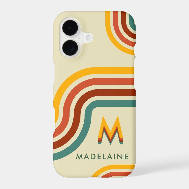 Retro Monogram Initial Name Groovy Stripes Case-Mate iPhone Case (Back)