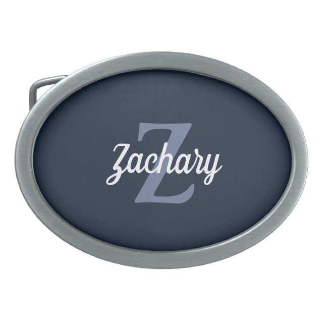 Retro Monogram Navy Blue White Belt Buckle (Front)