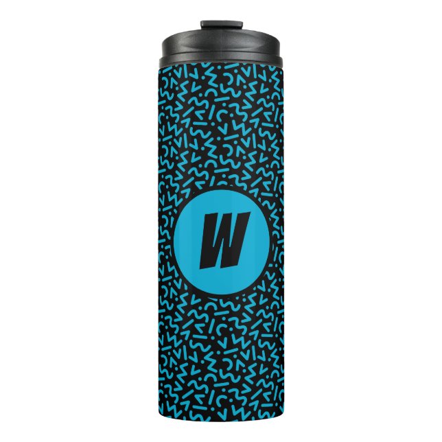 Retro Monogram Neon Blue 80s Vibes Thermal Tumbler (Front)