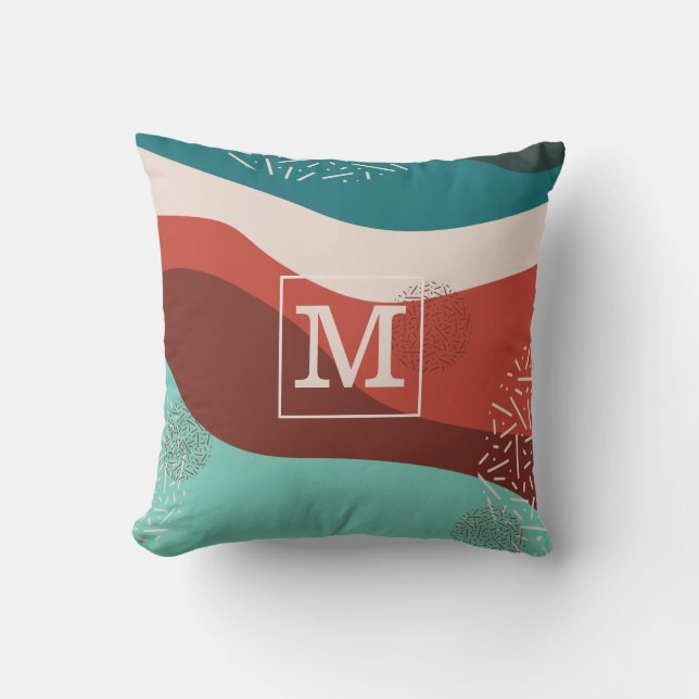 Retro Monogram Personalized Throw Pillow (Front)