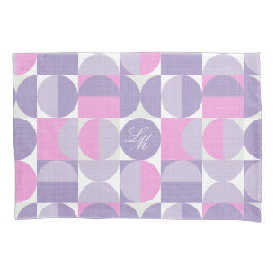 Retro Monogram Pink Purple Mid-Century Circles Pillow Case