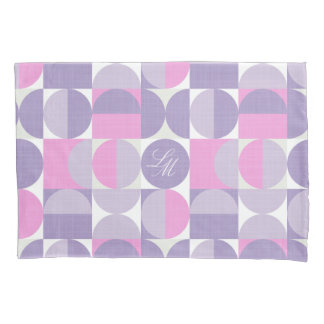 Retro Monogram Pink Purple Mid-Century Circles Pillow Case