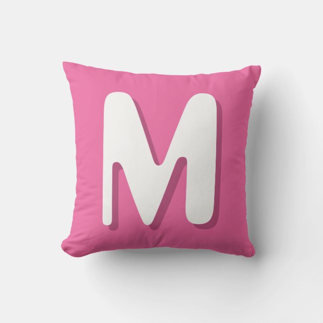 Retro Monogram Pink White Throw Pillow (Front)