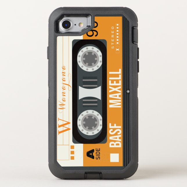 Retro Monogram Yellow Music Cassette Tape Pattern  Otterbox iPhone Case (Back)