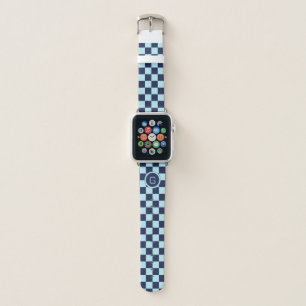Retro Monogrammed Blue Checkered Pattern Apple Watch Band