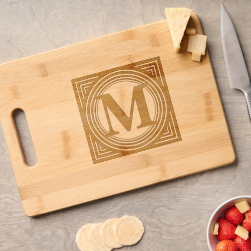Retro Monogrammed Etched Bamboo BBQ Charcuterie Cutting Board