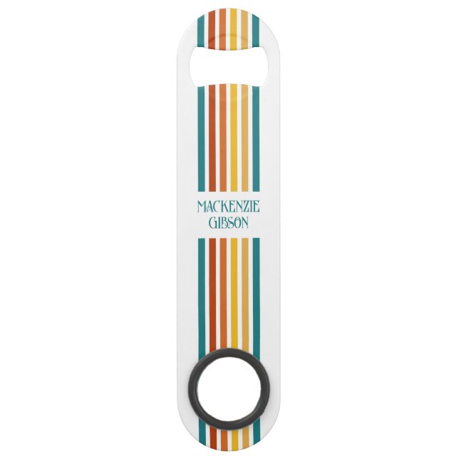 Retro Monogrammed Minimalist Stripes Bar Key (Front)