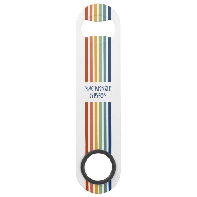 Retro Monogrammed Minimalist Stripes Bar Key (Front)