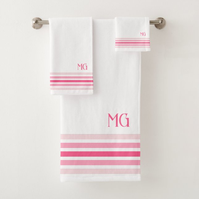 Retro Monogrammed Minimalist Stripes Bath Towel Set (Insitu)