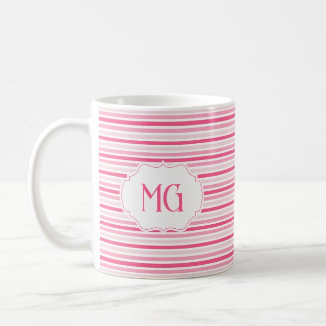 Retro Monogrammed Minimalist Stripes Coffee Mug (Left)