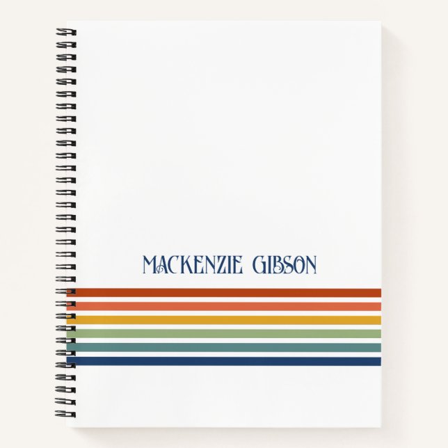 Retro Monogrammed Minimalist Stripes Notebook (Front)