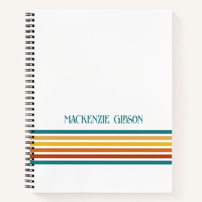 Retro Monogrammed Minimalist Stripes Notebook (Front)