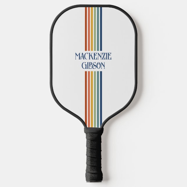 Retro Monogrammed Minimalist Stripes Pickleball Paddle (Front)
