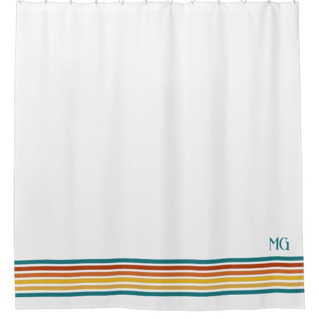 Retro Monogrammed Minimalist Stripes Shower Curtain (Front)