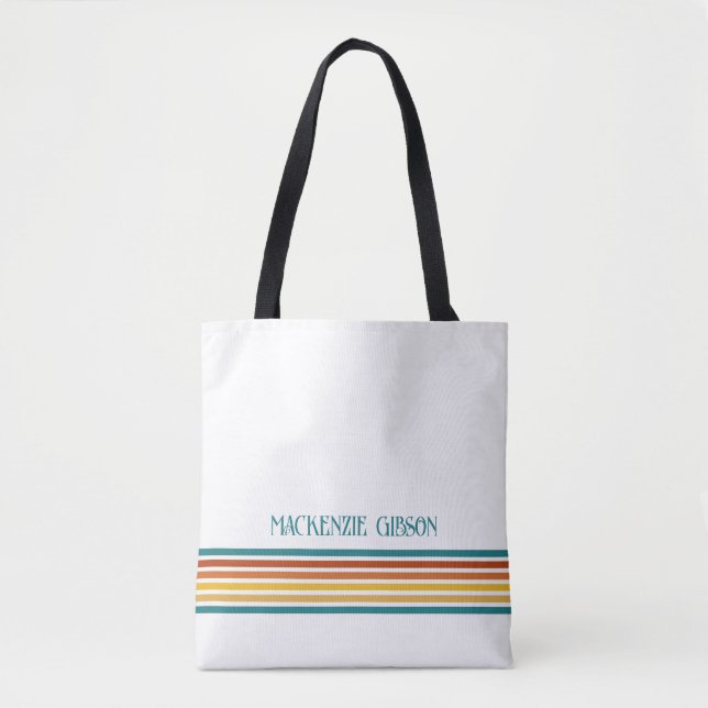 Retro Monogrammed Minimalist Stripes Tote Bag (Front)