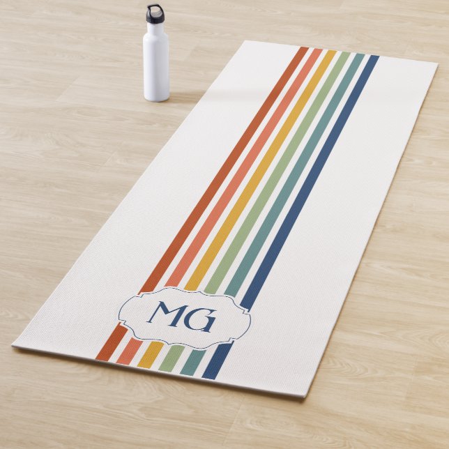 Retro Monogrammed Minimalist Stripes Yoga Mat (In Situ)